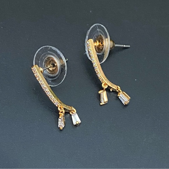 CRISTALLO CZ Cubic Zirconia Pave Gold-tone Drop Earrings - Picture 11 of 12